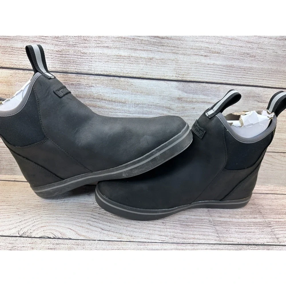 XTRATUF Men's Black Waterproof Chelsea Ankle Leather Rain Boots Size 8.5 M